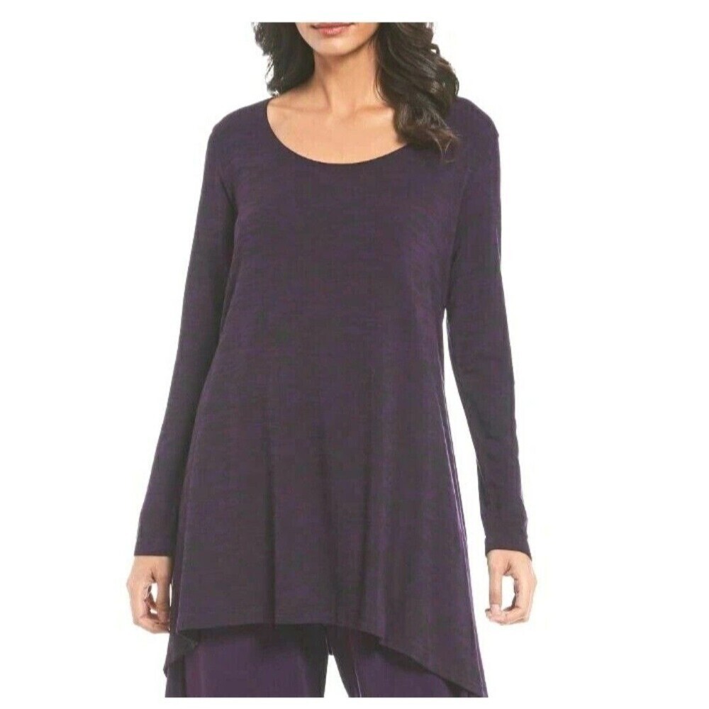 Bryn Walker Womens Purple Space Dye Knit Tunic Top Scoop Neck Long Sleeve‎ Small